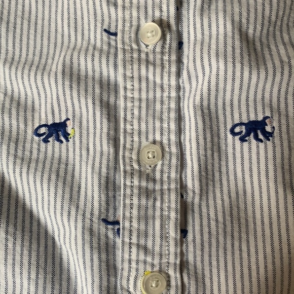 4-5 Mini Boden Blue Striped Monkey Button Down Shirt - Picture 6 of 11